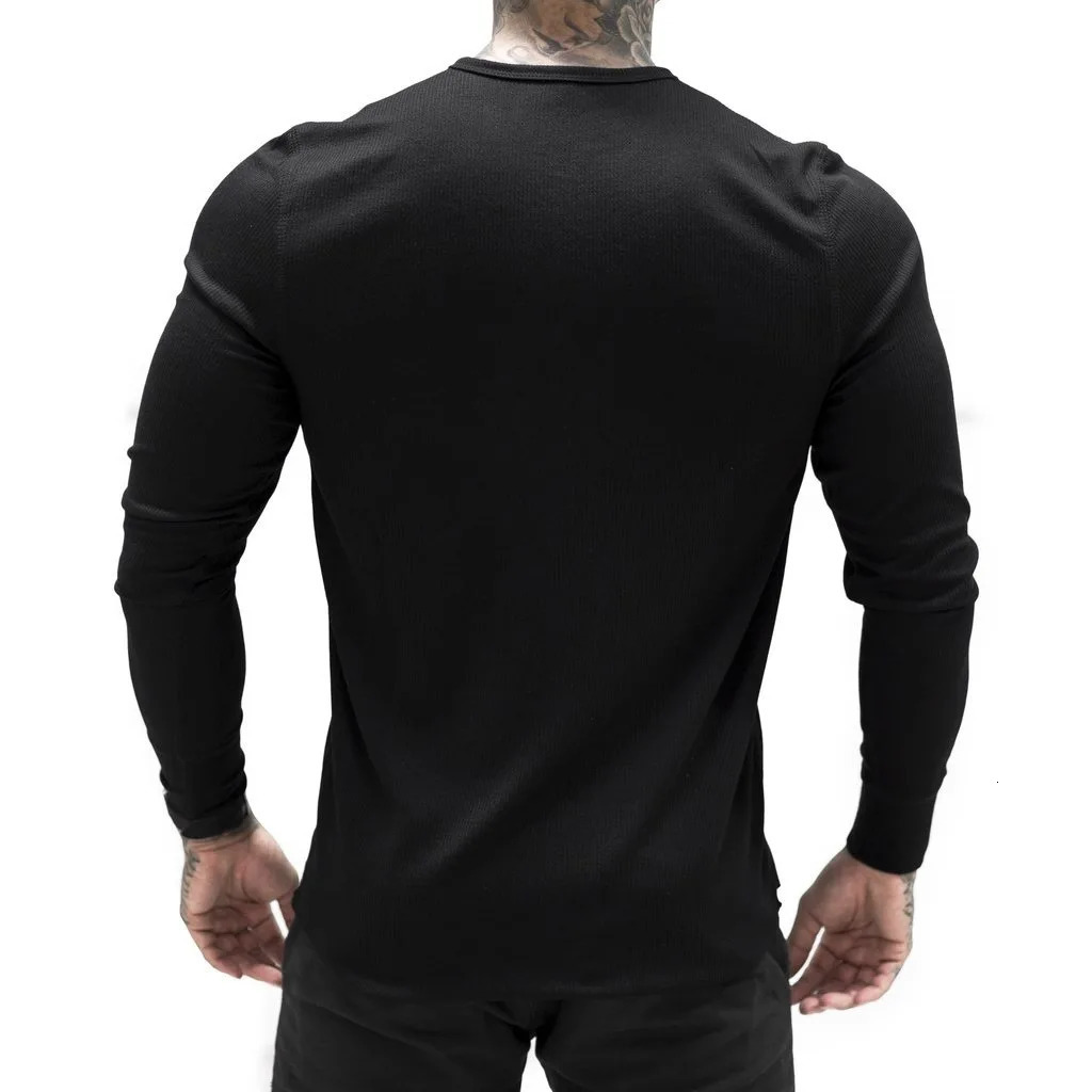 Man Fashion T Shirt Casual Fashion Plain Color Long sleeve High Quality Slim Polo Shirt Men Gym Fitness T-shirt 240306