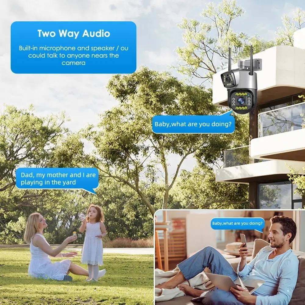 4G SIM 4MP Wifi IP Camera Dual Lens Security Protection Ai Human Monitor Outdoor Waterproof Night CCTV Video Surveillance Camera