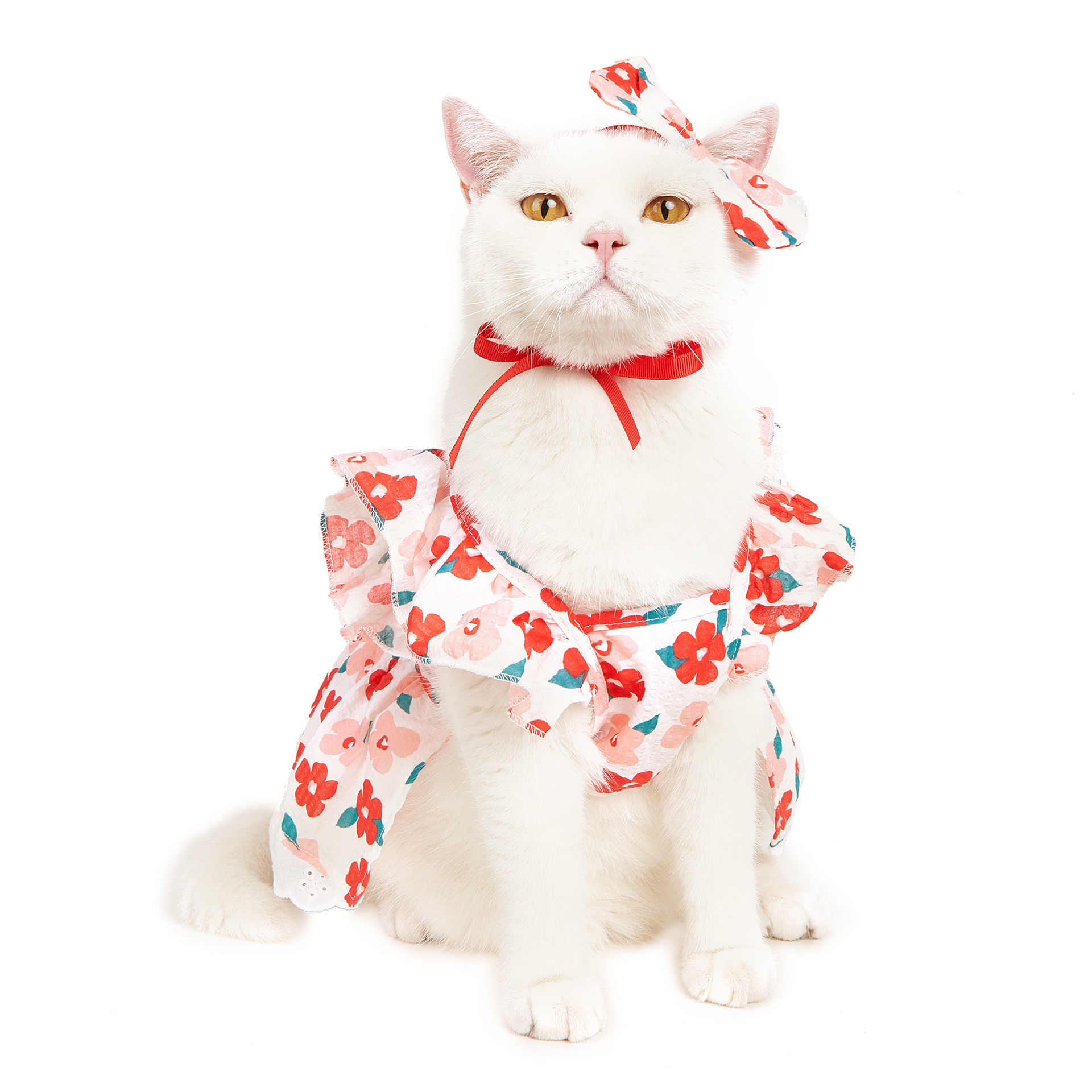 Cute Dog Dress Ruffle Trim Cat Lace Princess Dresses with Bow Decor Puppy Tutu Skirt Holiday Party Costume Outfit for Small and Medium Cats Dogs Kitte
