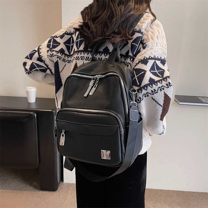 HBP 2024 Retro Simple Back Pack PU Leather Backpack For Women Shoulder Bags Teenagers Girls Solid Color Travel Backpacks