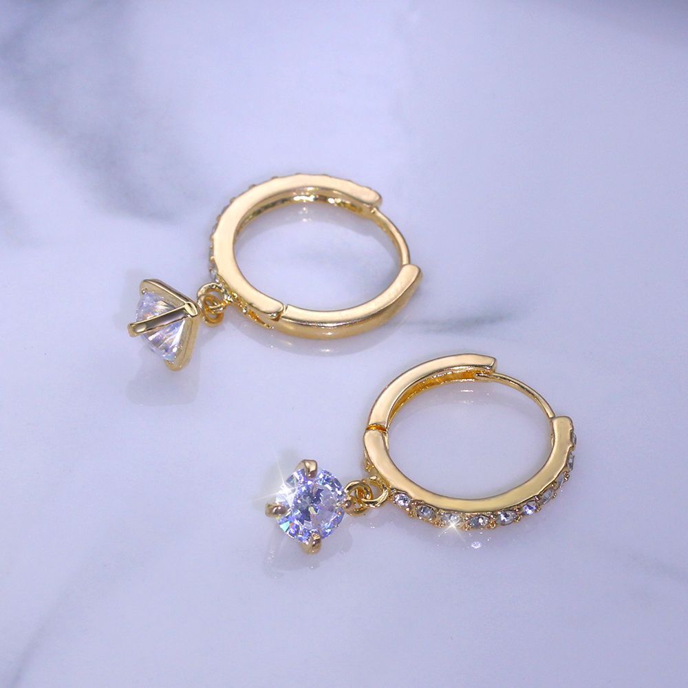 Luxury Golden Plate Diamond Studs - Women's Elegant Cubic Zirconia Pendant Jewelry