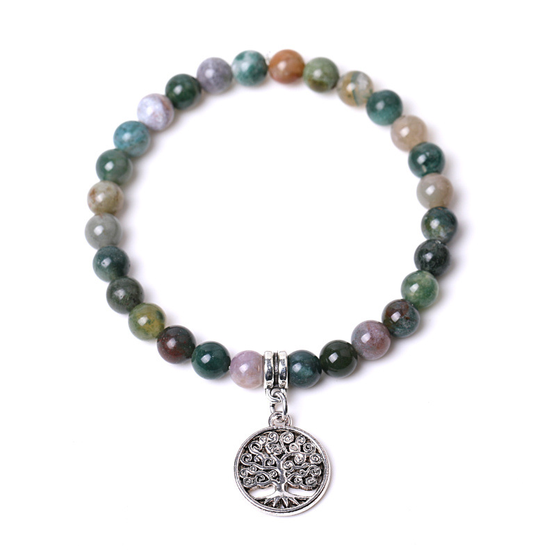 Charm Bracelets Beaded Natural Stone Indian Agate Rond Bead Bracelets Couple Lotus Christmas Tree Charm Bracelet Women Fashion Jewelry