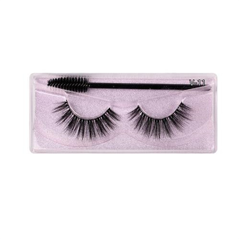 False Lashes - 3D Volume Faux Eyelashes Cotton Band Natural Slender Style Eye Makeup Tool with Brush 15 Color Options X250925