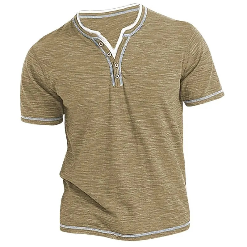 Mens Plain Henley Shirt Round Neck T-shirt Summer Comfortable Cotton Fashion Short Sleeve Casual Street Wear Sports Top Basic 240306