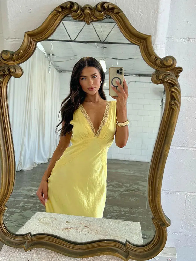Fashion Vneck Sleeveless Maxi Dress For Women Summer Backless Bodycorn Banquet Lace Vestidos Lady Party Elegant Long Robe 240312