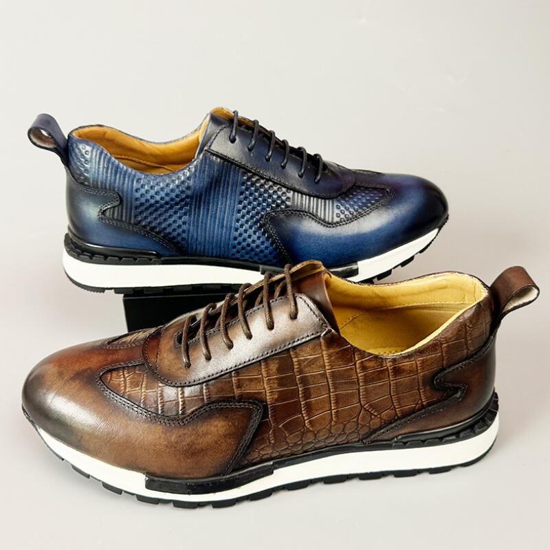British style round head lightweight handmade vintage leather sports casual leather shoes for men lace-ups a38