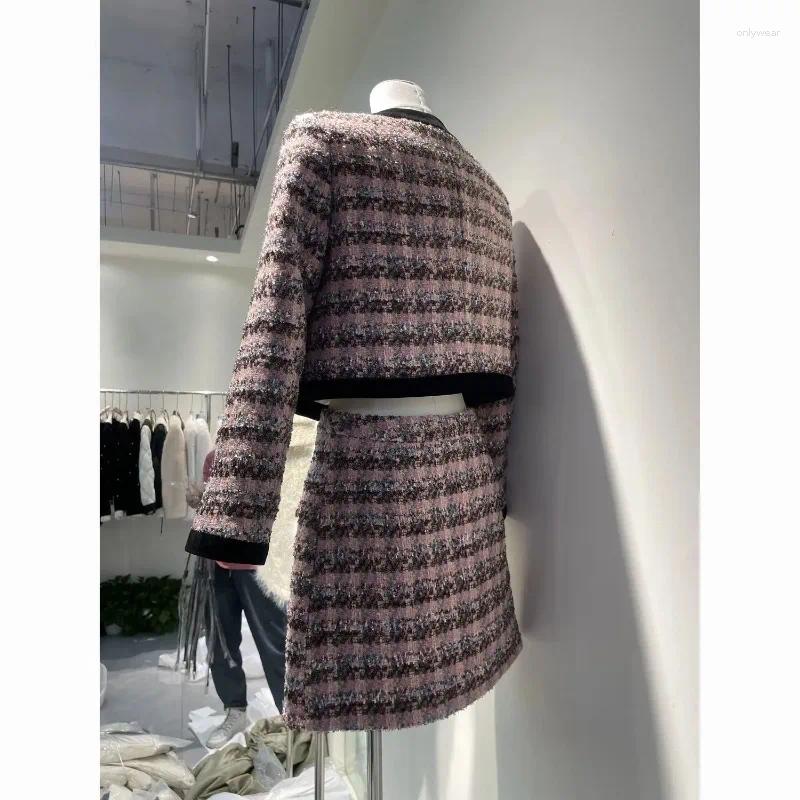 Two Piece Dress Autumn Winter Women's High-end Elegant Style Petite Tweed Jacket Set Female Office Lady Girl 2 Suit
