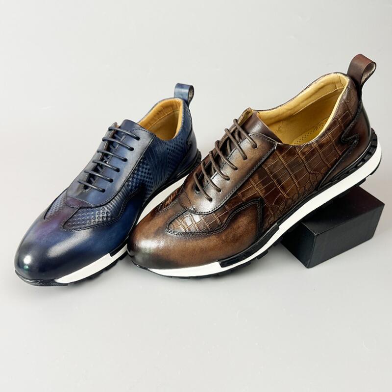 British style round head lightweight handmade vintage leather sports casual leather shoes for men lace-ups a38