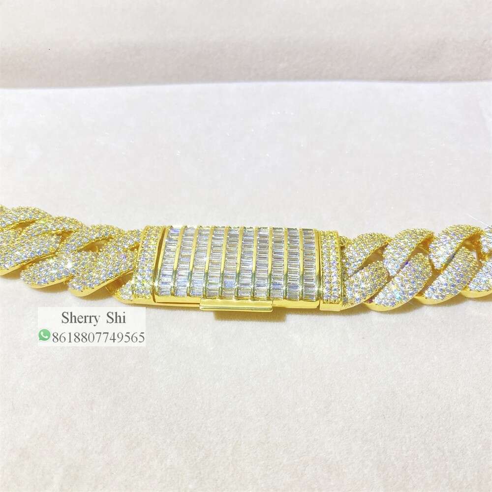Fully Iced Pass Diamond Tester Mens Miami Cuban Necklace Custom Lock Baguette Moissanite Chain