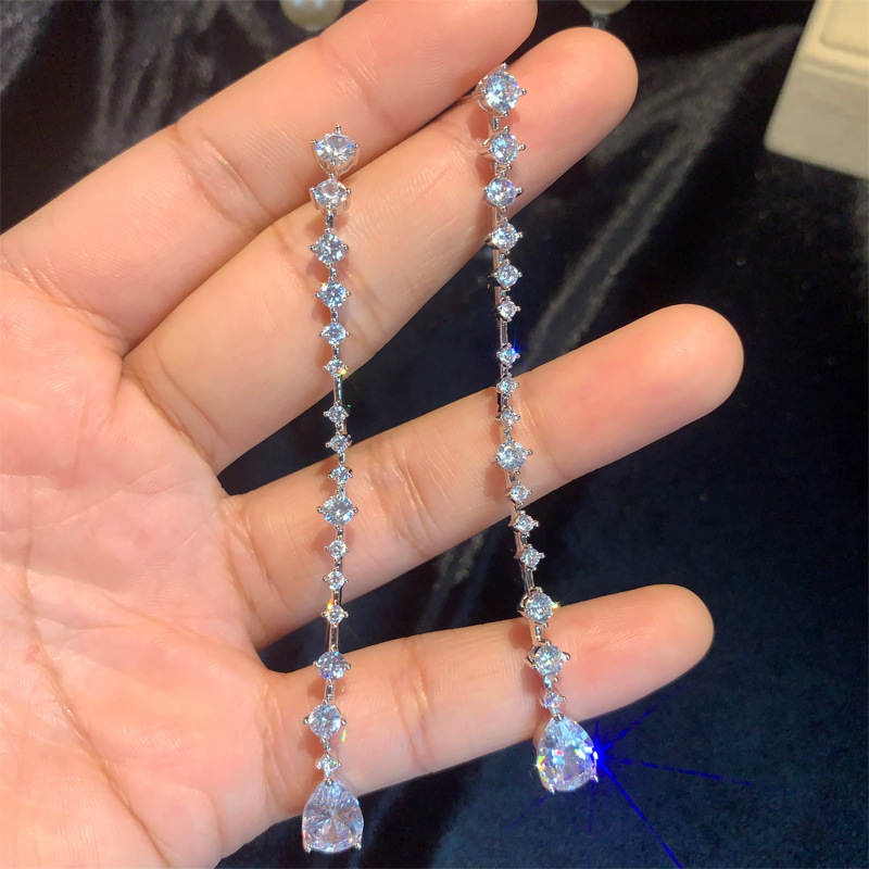 Sterg Sier Moissanite Tassel Drop Dangle Earrings For Women