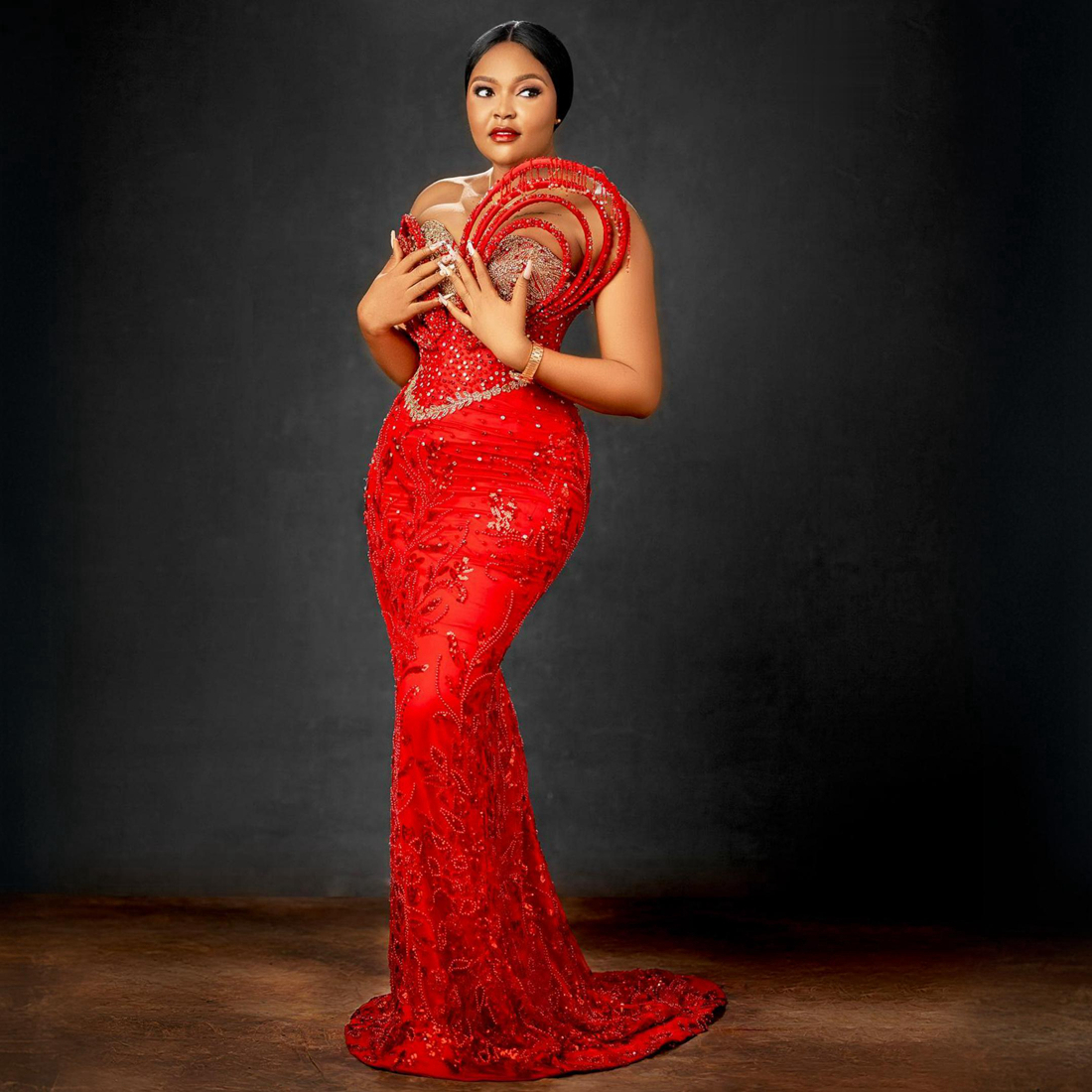 2024 African Plus Size Prom Dresses for Special Occasions Red Long Evening Gowns Mermaid Beaded Lace Rhinestones Birthday Dress for Nigeria Black Wome