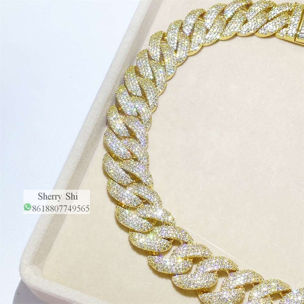 Fully Iced Pass Diamond Tester Mens Miami Cuban Necklace Custom Lock Baguette Moissanite Chain