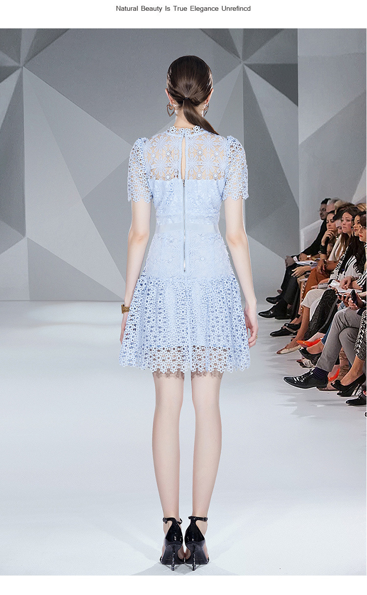 High Quality Runway Self Portrait Dress Women's Sleeveless Blue Lace Summer Hollow Out Irregular Ruffles 210520