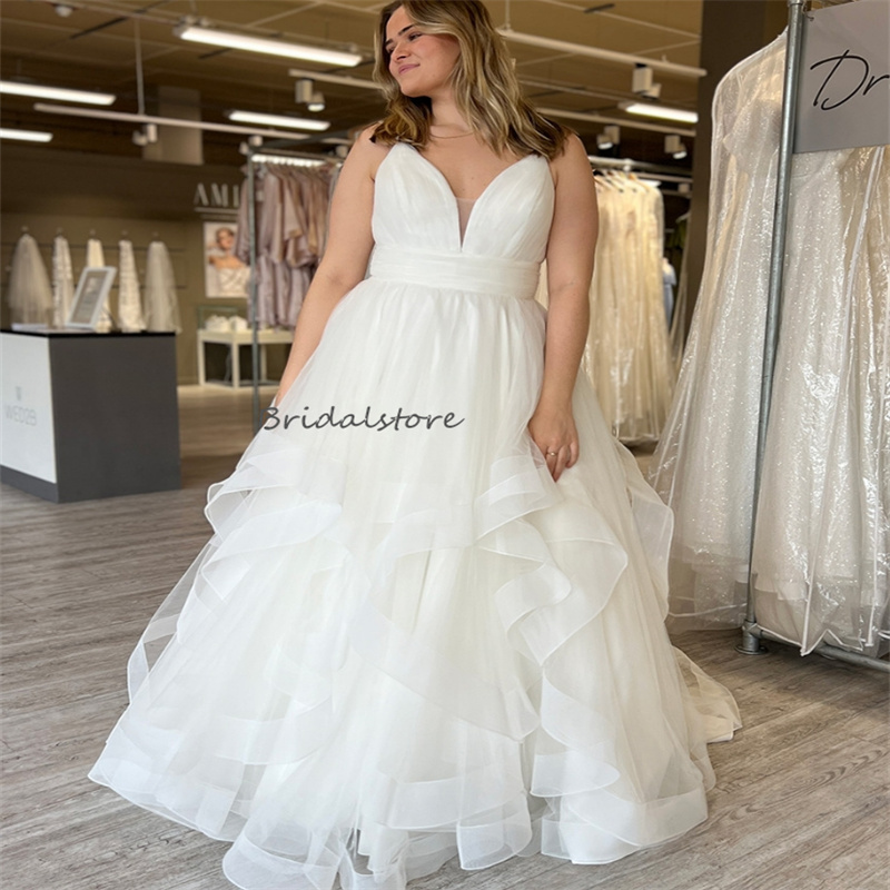 Gatsby Plus Size Country Wedding Dresses Elegant A Line Tulle Ruffles Boho Beach Bridal Gowns Backless Latest Spaghetti Straps Robe De Mariee 2024 Ves