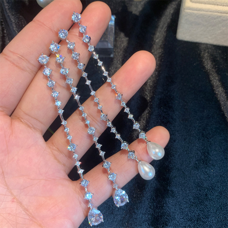 Sterg Sier Moissanite Tassel Drop Dangle Earrings For Women