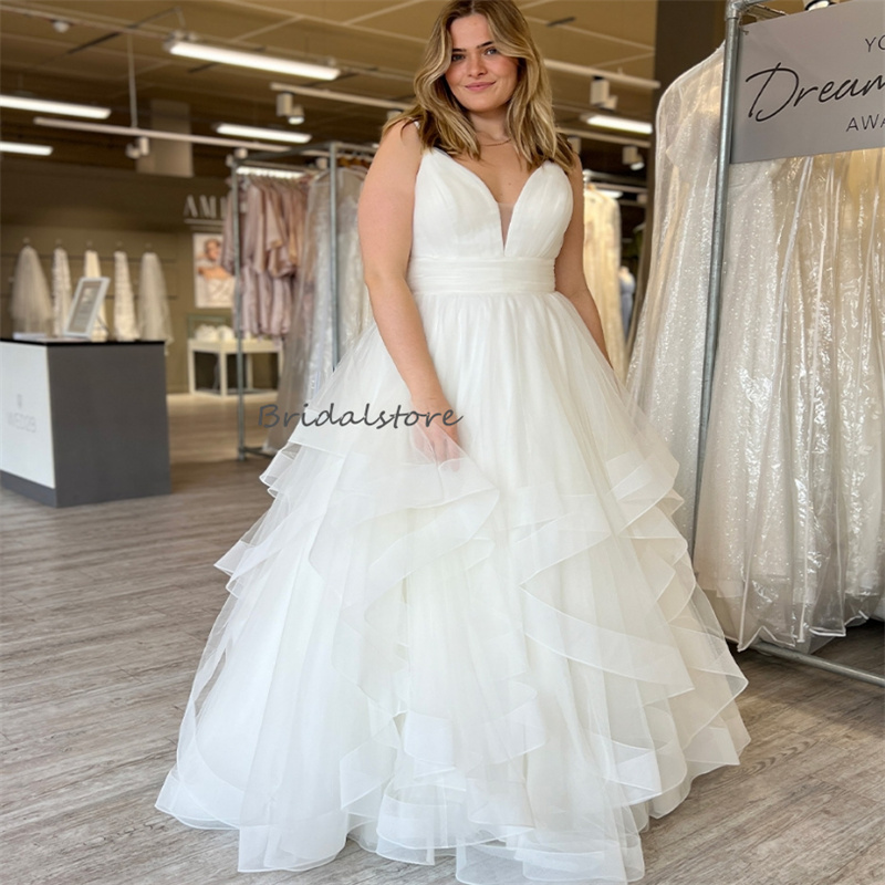 Gatsby Plus Size Country Wedding Dresses Elegant A Line Tulle Ruffles Boho Beach Bridal Gowns Backless Latest Spaghetti Straps Robe De Mariee 2024 Ves