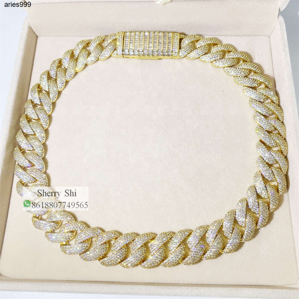 Fully Iced Pass Diamond Tester Mens Miami Cuban Necklace Custom Lock Baguette Moissanite Chain