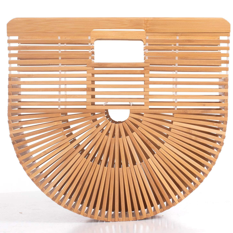 Women's Bamboo Handbag by Handmade Straw Bag,Tote Bamboo Purse Natural Basket Bag for Summer Beach bag