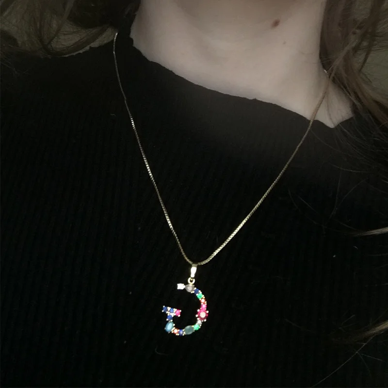 26 English Letter Necklace Womens Bohemia Style Colored Necklace AAA Cubic Zircon Clavicle Chain for Girls