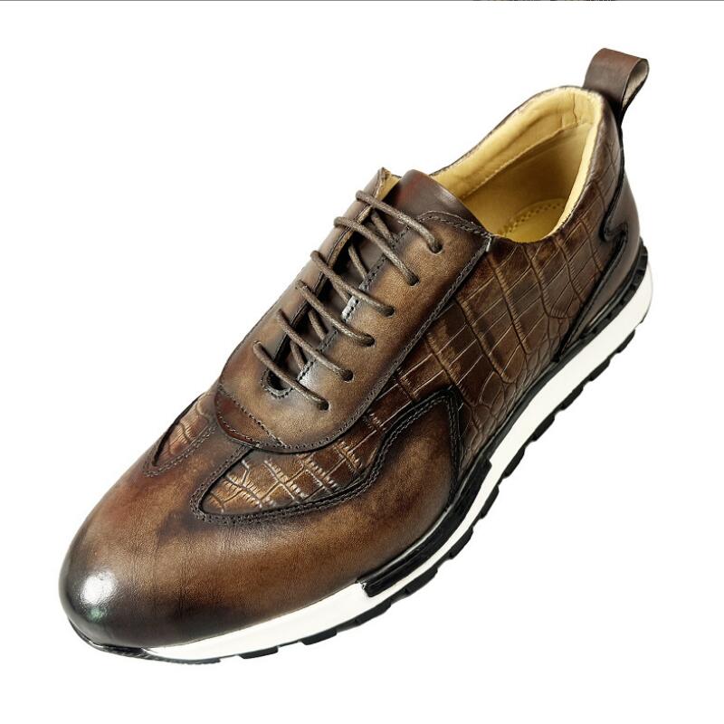 British style round head lightweight handmade vintage leather sports casual leather shoes for men lace-ups a38