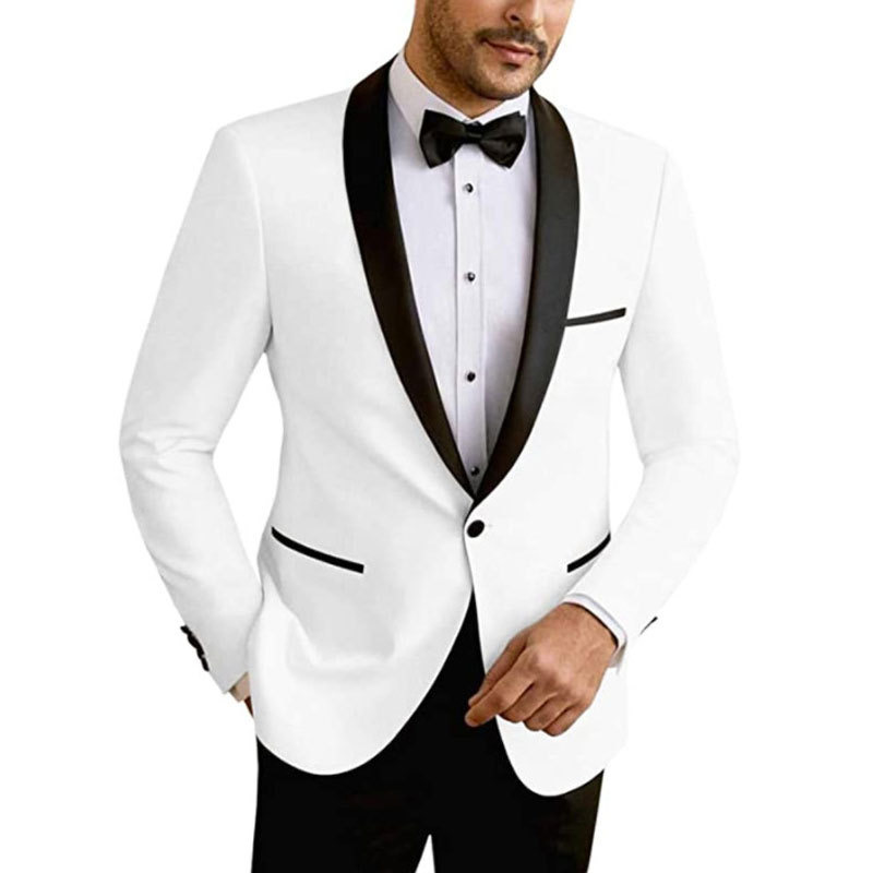 Mens Tuxedos Wedding Suits Black And White 2 Piece Groom Formal Wear Groomsmen Suit Pants Custom Made Prom Party Wear Jacket Pant