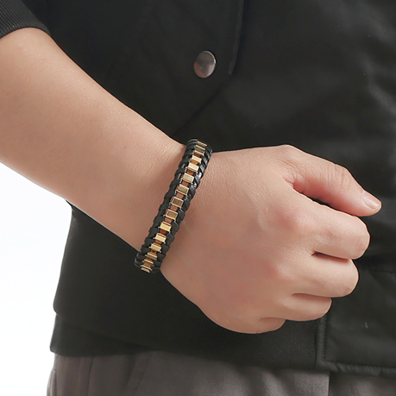 18k Gold Stainless Steel Chain Leather Bracelets Wristband Designer Jewelry Charm Multilayer Wrap Magnetic Buckle Stack Bracelet Bangle Cuff for Man F