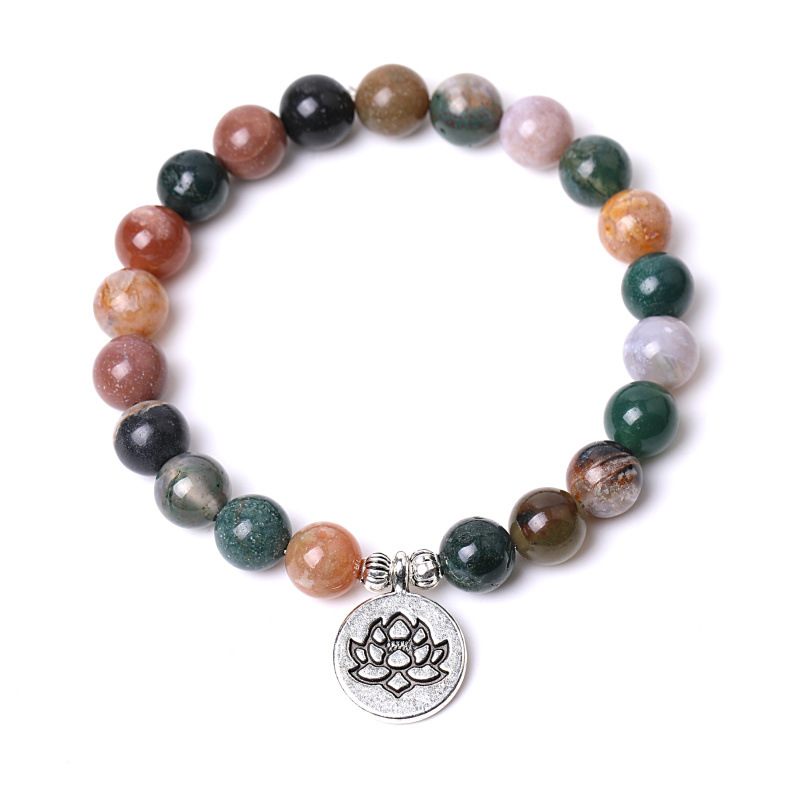 Charm Bracelets Beaded Natural Stone Indian Agate Rond Bead Bracelets Couple Lotus Christmas Tree Charm Bracelet Women Fashion Jewelry