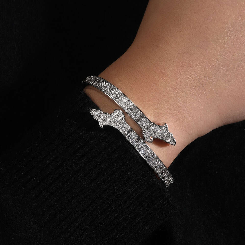 Top Quality Africa Map Open Cuff Bangle Bracelet For Men Hip Hop Micro Set Cubic Zirconia Hip Hop Iced Cz Stone Lut Personalized Creative Bracelets Bi