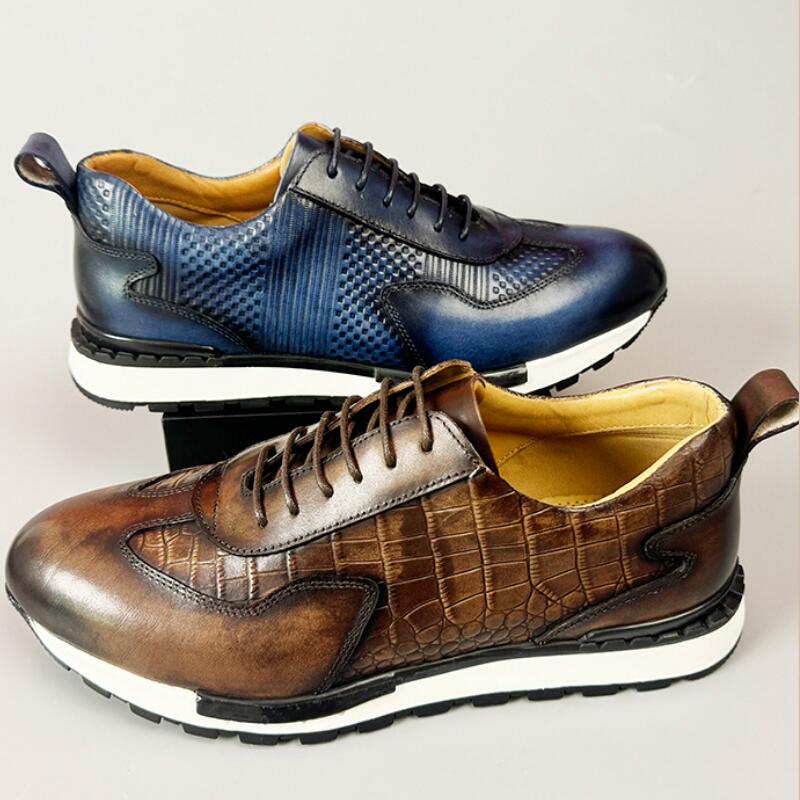 British style round head lightweight handmade vintage leather sports casual leather shoes for men lace-ups a38