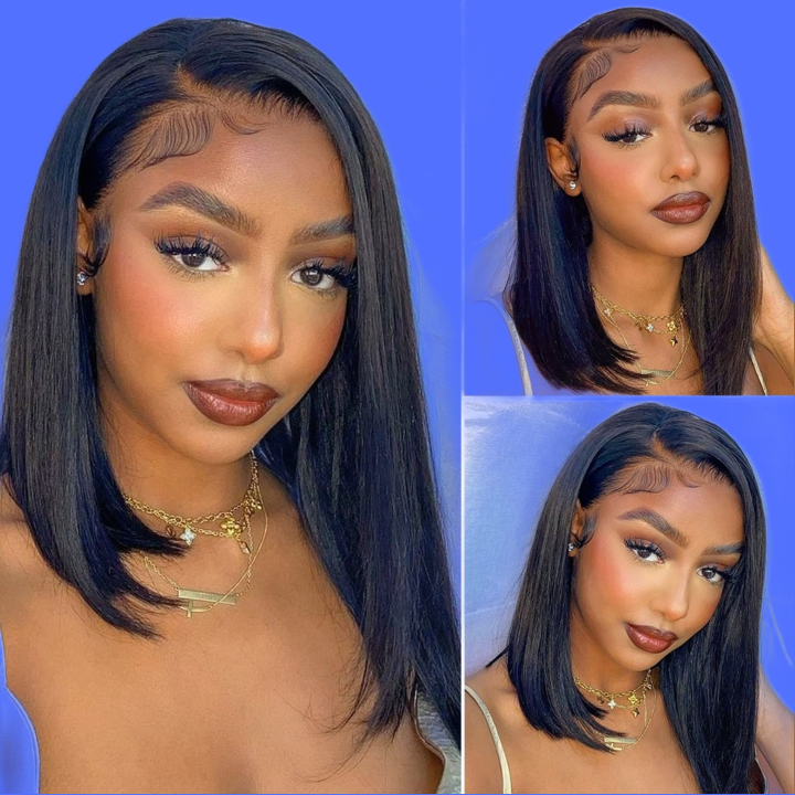 Short Bob Human Hair Wigs Brazilian Glueless Straight Lace Front Wigs For Women Transparent Lace Pre Plucked Bone Bob Wig