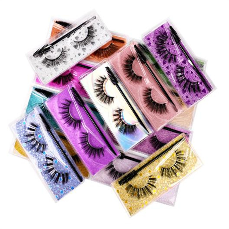 False Lashes - 3D Volume Faux Eyelashes Cotton Band Natural Slender Style Eye Makeup Tool with Brush 15 Color Options X250925