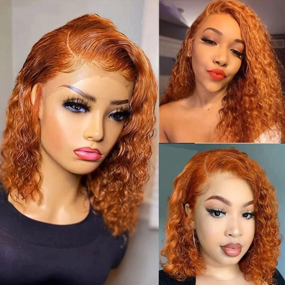 Ginger Orange Deep Curly Short Bob Human Hair Wigs 13x4 Water Wave Lace Frontal Bob Wigs Reddish Brown 4X4 Lace Closure Wigs