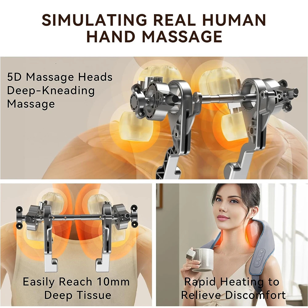 5D Shiatsu Back Neck Massage Shawl U Shape Kneading Shoulder Massager Car Home Neck Shoulder Muscle Relaxing Fatigue Massager 240301