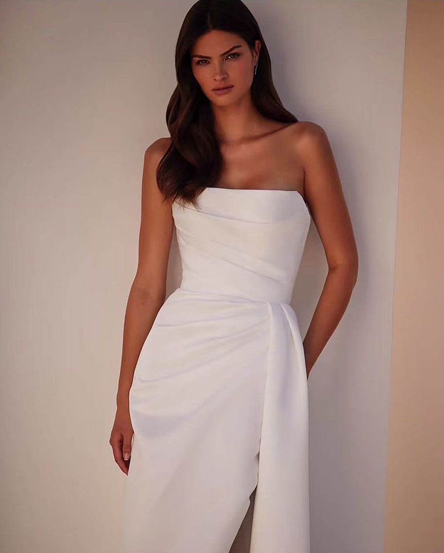 Mermaid Satin Elegant Wedding Dresses Square Collar Sleeveless Bridal Gowns Sexy Backless Robes 2024 Side Slit Vestidos De Novia 326