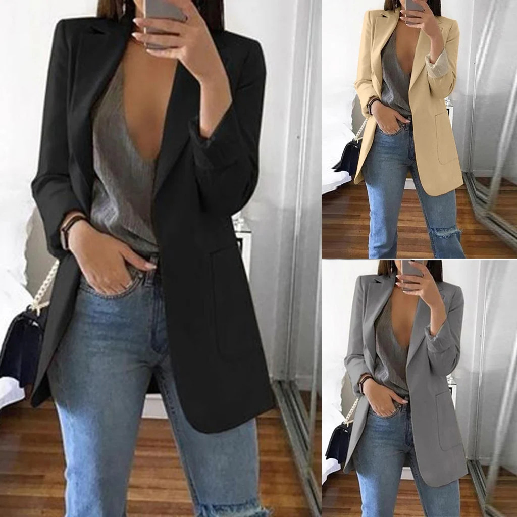 Elegant jacket Suit Single office Casual British Professional Womens Buttonless suit collar pocket simple coat top 240306