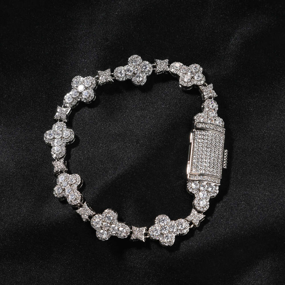 10mm Top Quality Clustered Cubic Zirconia Cross Bracelet Spring Clasp Micro Sparkling Cz Gemstone Zircon Hip Hop Iced Out Bangle Bracelets For Men Bij
