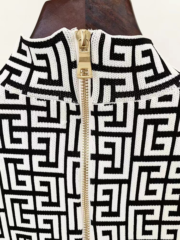 Milan Runway Dress 2024 Print Crew Neck Long Sleeves Slim Letter Print Long Dresses Holiday Vestidos De Festa 31316