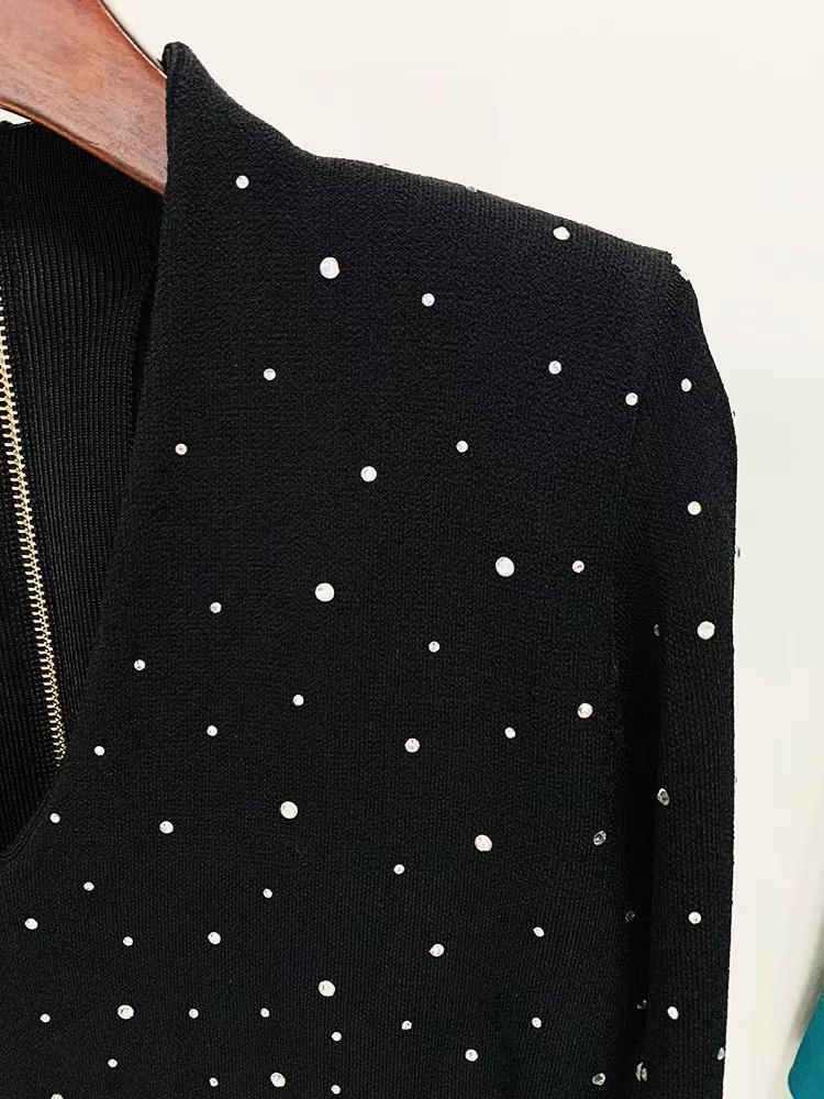 Milan Runway Dress 2024 Black Print V Neck Sequins Long Sleeves Slim Letter Print Long Dresses Holiday Vestidos De Festa 31320