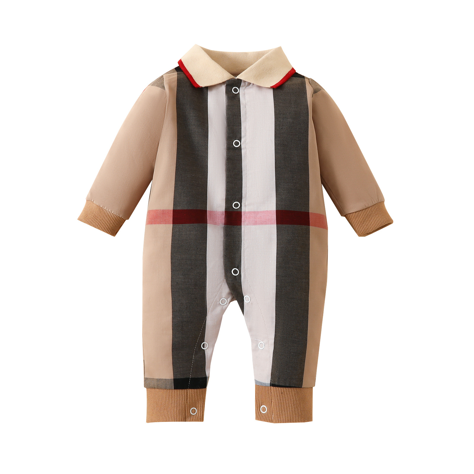 Baby jumpsuit Romper with versatile lapels for newborns, plaid long sleeved underwear cotton casual baby crawling clothes for boys and girls