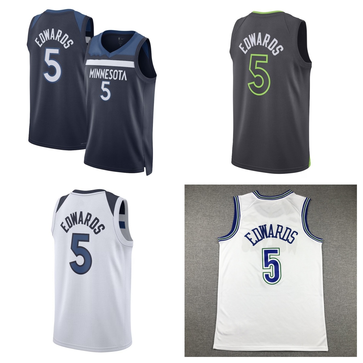 Anthony Edwards 5 Basketball Jerseys Black White Navy City Throwback Men ed Jersey S-XXL Mix Match Order
