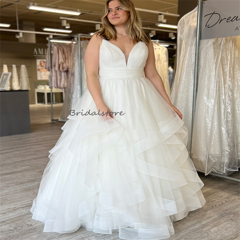 Gatsby Plus Size Country Wedding Dresses Elegant A Line Tulle Ruffles Boho Beach Bridal Gowns Backless Latest Spaghetti Straps Robe De Mariee 2024 Ves