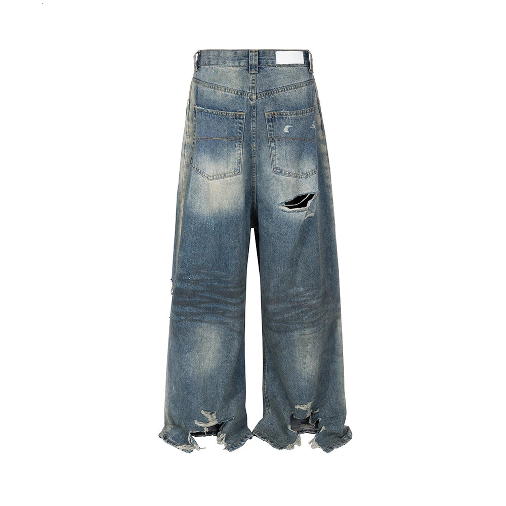 Frayed Damaged Hole Baggy Wide Leg Jeans for Men and Women Streetwear Casual Ropa Hombre Denim Trousers Oversized Cargo Pants 240304