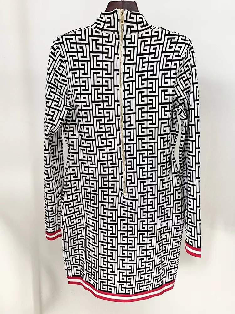 Milan Runway Dress 2024 Print Crew Neck Long Sleeves Slim Letter Print Long Dresses Holiday Vestidos De Festa 31316