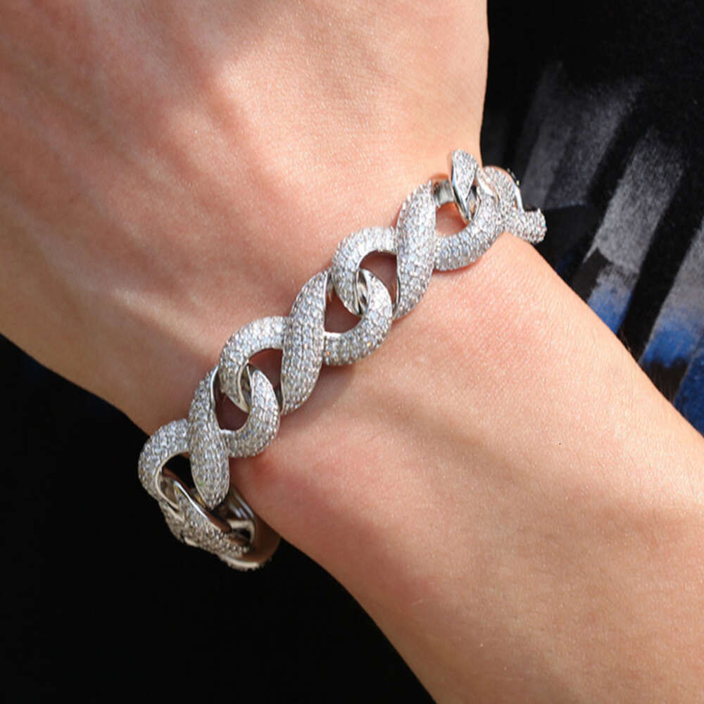 Hip-hop Infinite Symbol Bracelet Instagram Style Cuban Link Chain Bracelets Gold-plated Bling Cubic Zirconia Diamond Inlaid Cz Stone Jewelry Rapper Bi