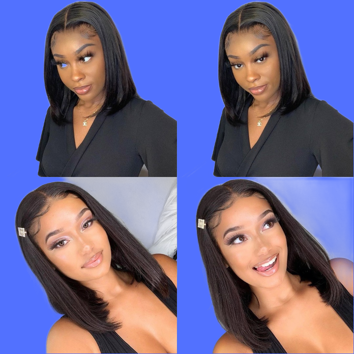 Short Bob Human Hair Wigs Brazilian Glueless Straight Lace Front Wigs For Women Transparent Lace Pre Plucked Bone Bob Wig