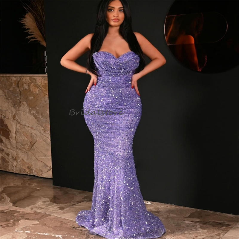 Sparkly Lilac Sequin Prom Dresses Elegant Sweetheart Mermaid Eveing Dress Shine Holiday Birthday Formal Dress Fancy Floor Length Vestios De Fiesta Rob