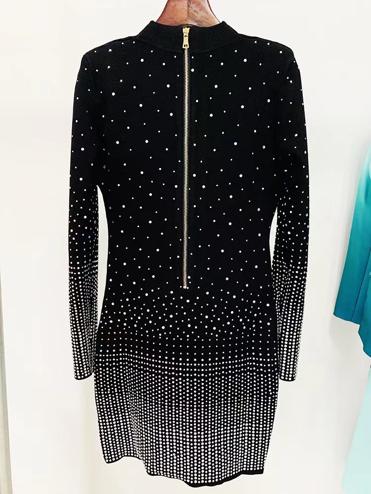 Milan Runway Dress 2024 Black Print V Neck Sequins Long Sleeves Slim Letter Print Long Dresses Holiday Vestidos De Festa 31320