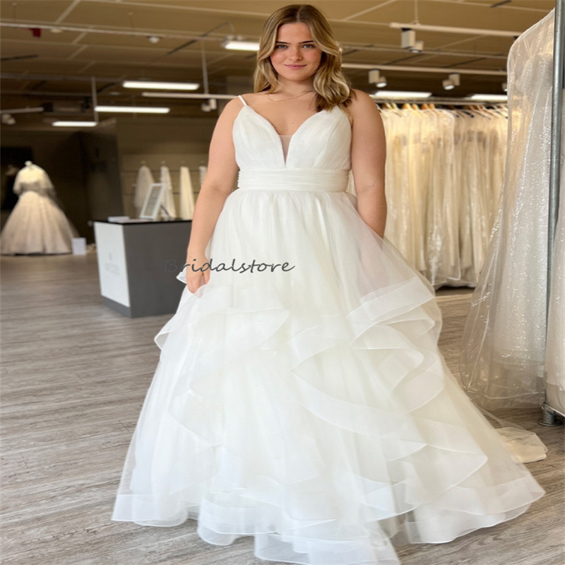 Gatsby Plus Size Country Wedding Dresses Elegant A Line Tulle Ruffles Boho Beach Bridal Gowns Backless Latest Spaghetti Straps Robe De Mariee 2024 Ves