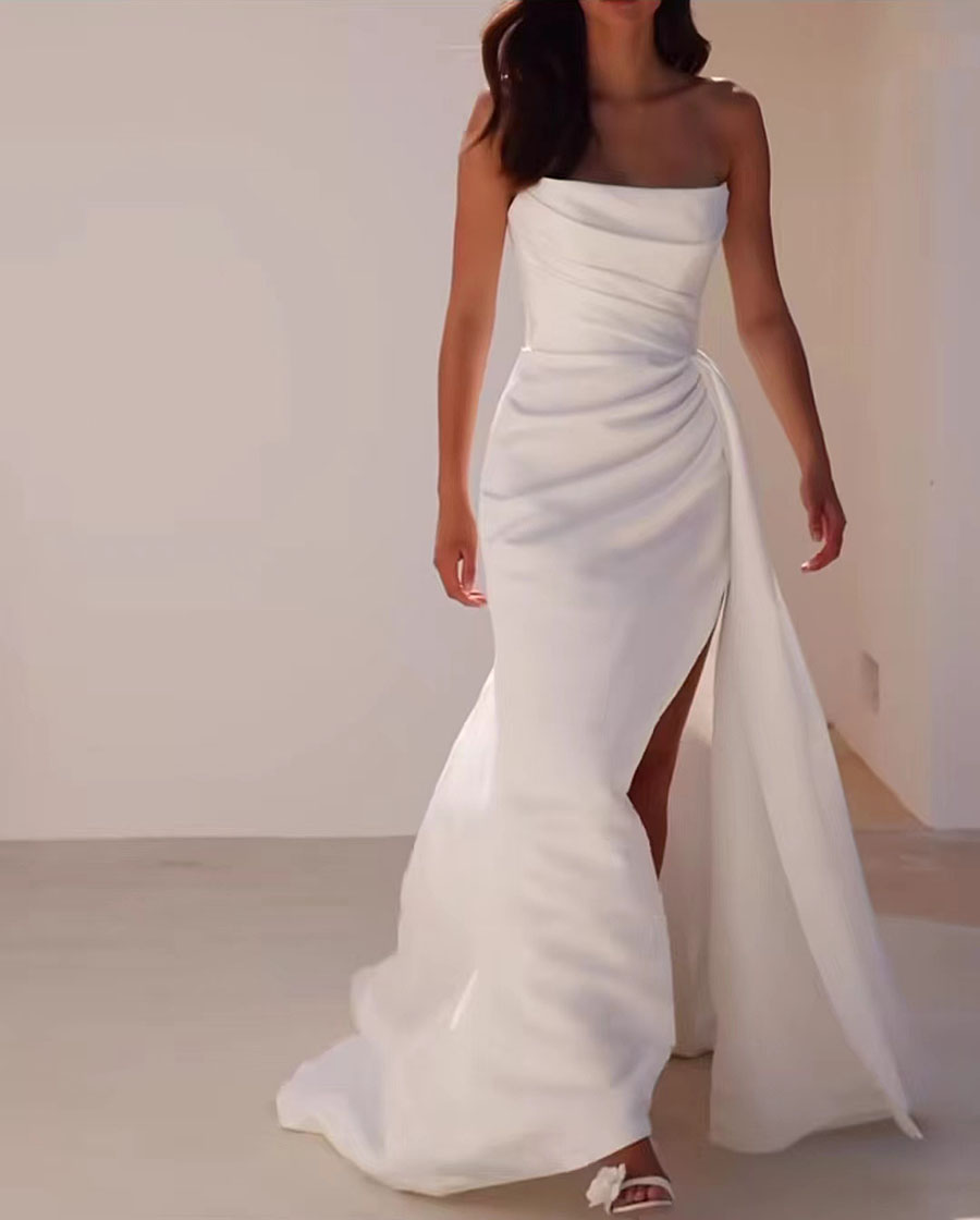 Mermaid Satin Elegant Wedding Dresses Square Collar Sleeveless Bridal Gowns Sexy Backless Robes 2024 Side Slit Vestidos De Novia 326