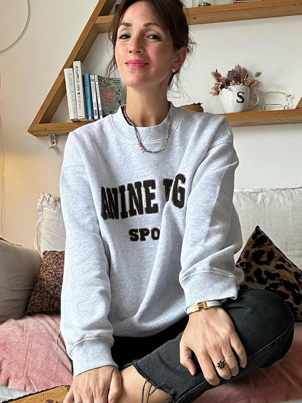 Letter Embroidery Sweatshirt Women Autumn Winter Clothing Loose Pullovers Tops Female Fashion Sweatshirts Hoodies Oversize 240226